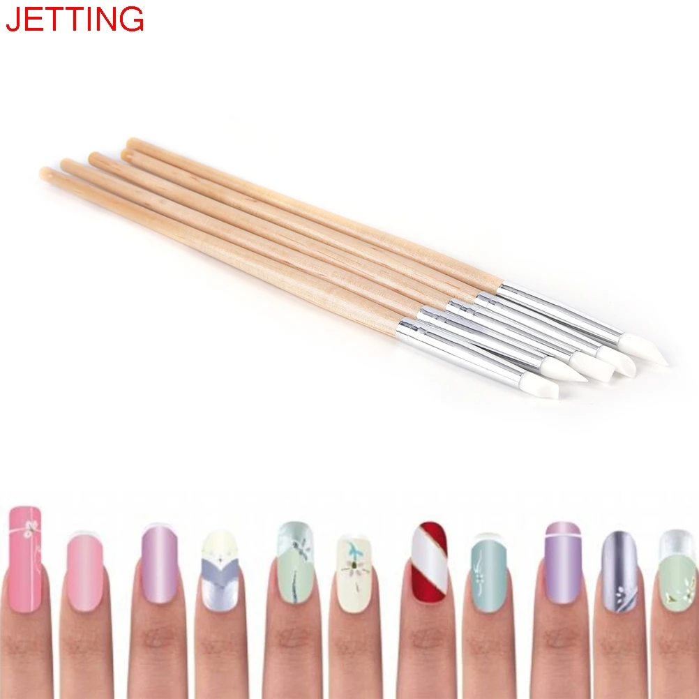 5Pcs Sculpture Pen Carving Emboss Hollow Shaping Builder Painting Dotting Polish Gel Nail Art Manicure Silicone Brush Tool Set