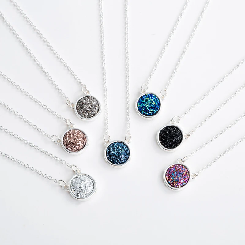 6 цветов Drusy Druzy ожерелье из смолы геометрический круглый воротник цветная