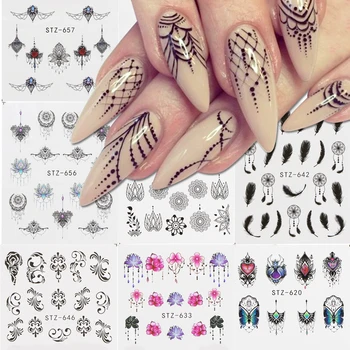 

1pcs Black Flower Slider Nail Art Sticker Jewelry Watermark Lace Design Decorations Nail Wrap Decals Style Manicure LASTZ608-658