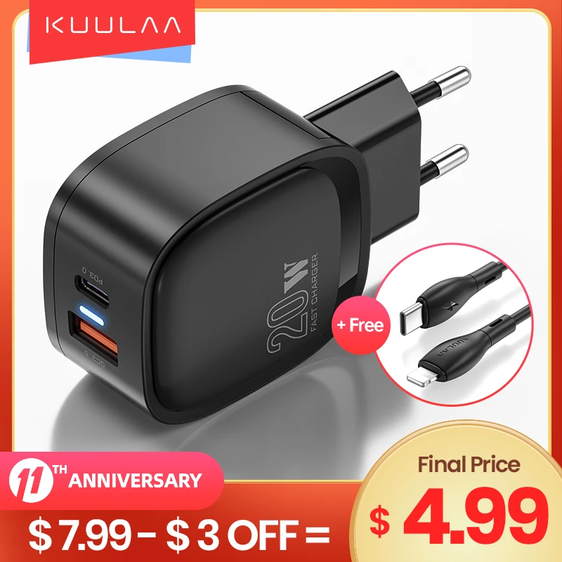 KUULAA Quick Charge 4.0 3.0 QC PD Charger 20W USB Type C Fast Charging For iPhone 12 Pro Max 11 Pro Max XS 8 Xiaomi QC4.0 QC3.0
