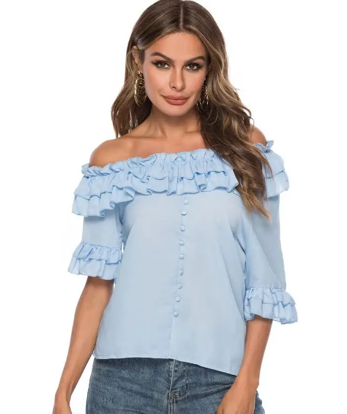 Летняя женская новая рубашка небесно-голубого цвета для отдыха с