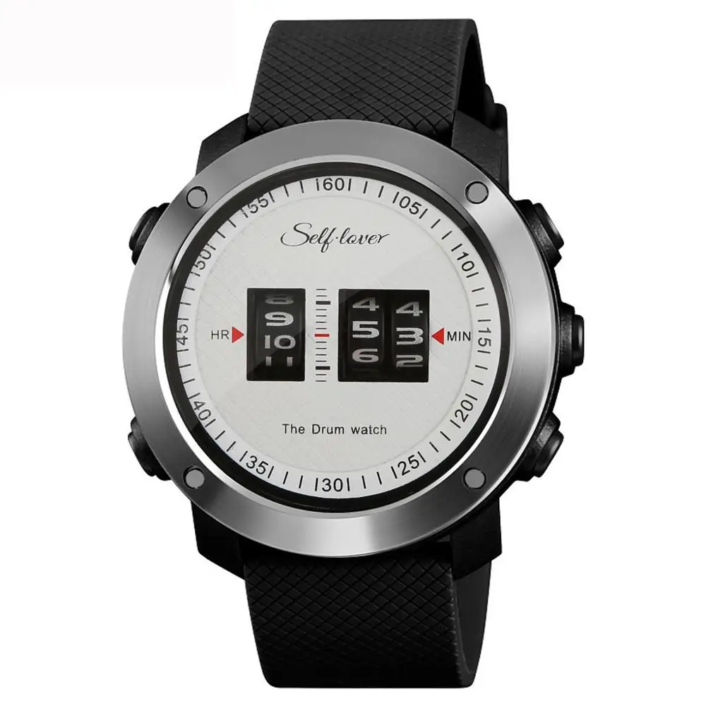 Для мужчин s Барабан Ролл часы Потрясающие уникальные часы время прокатки резиновый ремешок цифровые часы для мужчин Водонепроницаемость#4O24