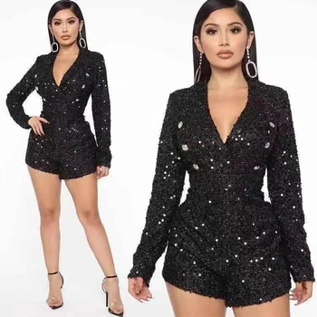 

Playsuit for women 2019 Sexy Deep V neck Buttom Long Sleeve Skinny Celebrity Night wholesale Party 2019