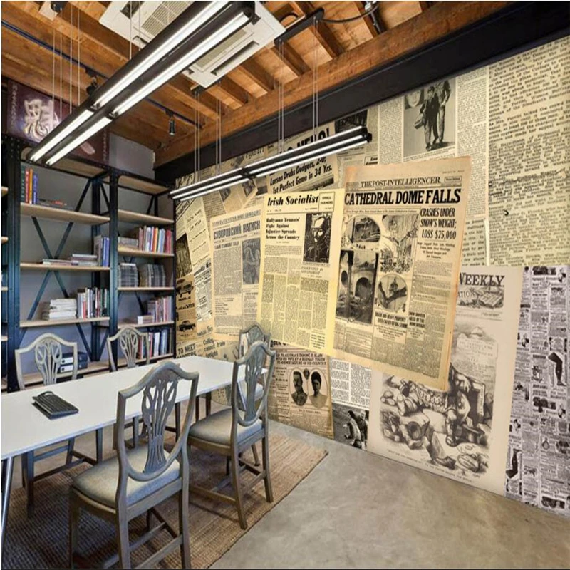 beibehang-Custom-Wallpaper-European-and-American-Old-Newspaper-Bar-Cafe-Background-Wall-Decorative-Painting (1)