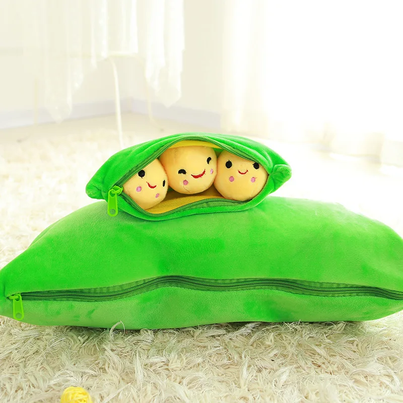 new 40-50CM pea pod cute filled plant doll child plush toy pea pillow toy 3 bean belt cloth bag creative plush 2 color WJ096