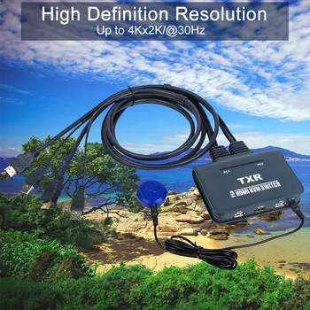 

2 Port HDMI Keyboard Mouse Splitter Box KVM Switch Button Desktop Controller Notebook TV Projector Plug And Play USB With Cables