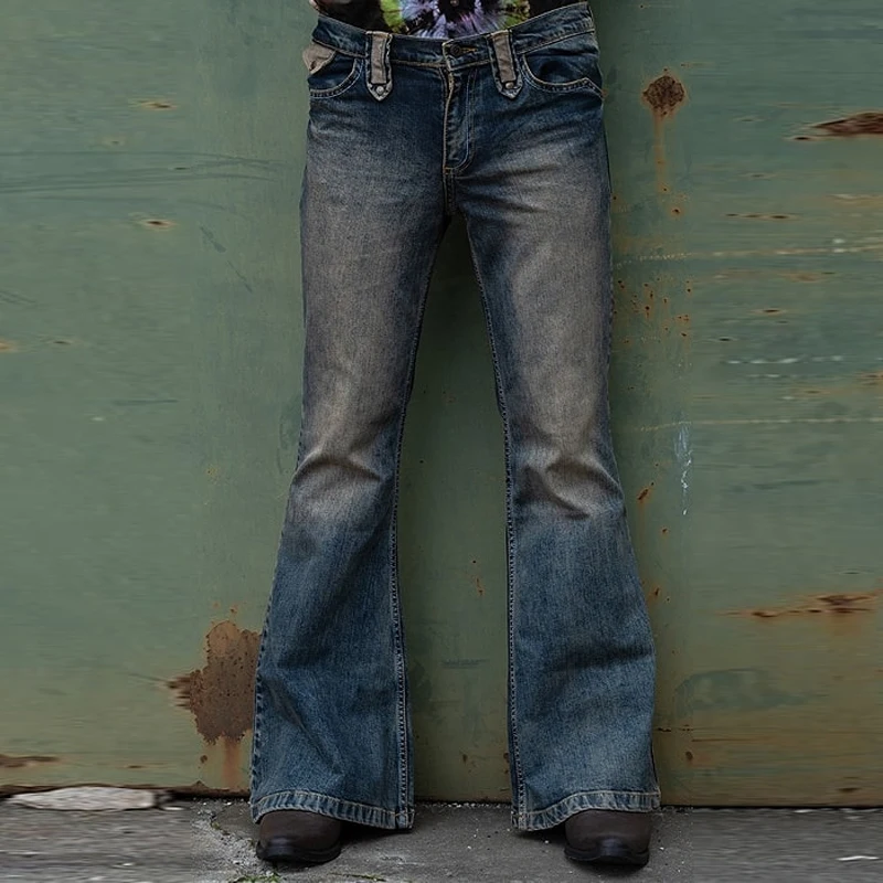 Men Flared baggy Jeans Bootcut Leg 