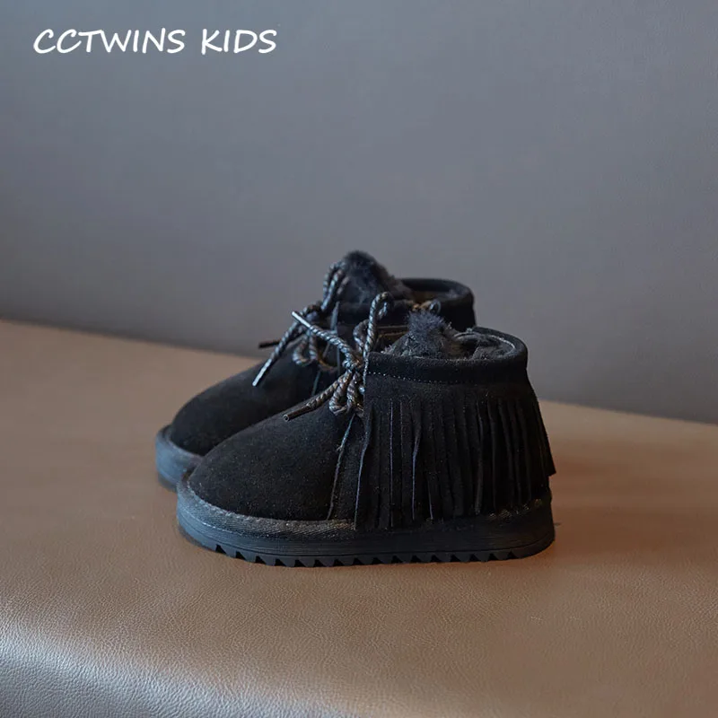 CCTWINS/детская обувь; коллекция года; зимняя детская брендовая замшевая теплая обувь; модные детские зимние ботинки; Модные ботильоны с кисточками для девочек; SNB098 - Цвет: Черный