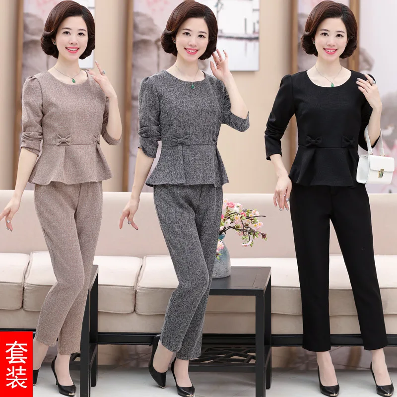 

Fall And Winter Clothes Middle-aged WOMEN'S Suit Tops Casual Pants Two-Piece Set Middle-aged Women Dress 40-50-Year-Old