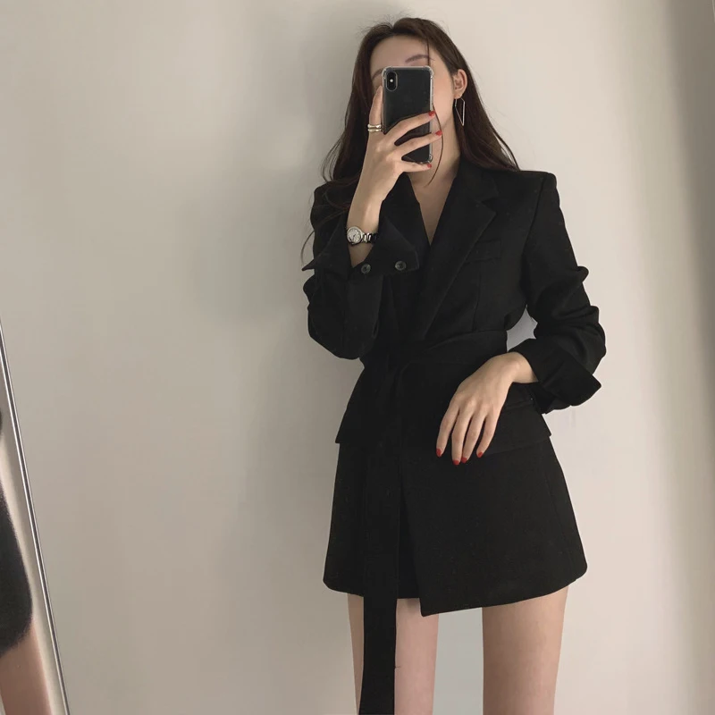 Heydress Женский Осенний Блейзер платье Женский комбинезон для новорожденных с длинными рукавами короткое платье Тонкий деловой Роскошный Блейзер Куртка