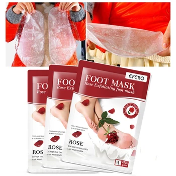 

EFERO 6Pair Rose Foot Mask for Legs Exfoliating Feet Mask for Pedicure Socks Anti Crack Heel Remove Skin Foot Peeling Mask