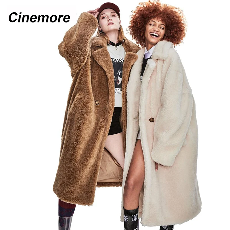 CINEMORE 2020 Зима Новая Высокая мода женская плюшевый мишка значок парка X Long оверсайз
