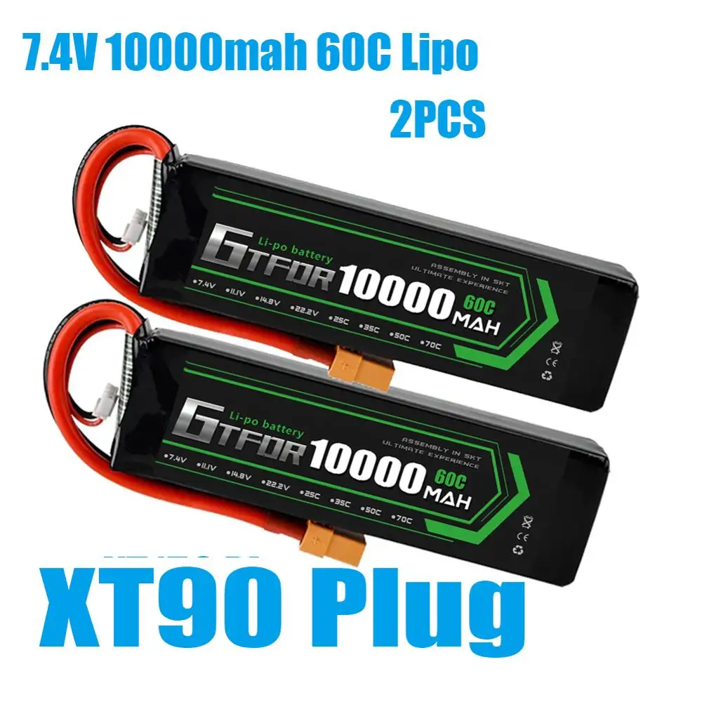 GTFDR батарея lipo 2S 7,4 V 10000mah 60C 120C HV 3S 11,4 V 5200mah 20C 40C для радиоуправляемого автомобиля дрона FPV Walkera QR X350 PRO квадрокоптера - Цвет: 2PCS10000mahXT90