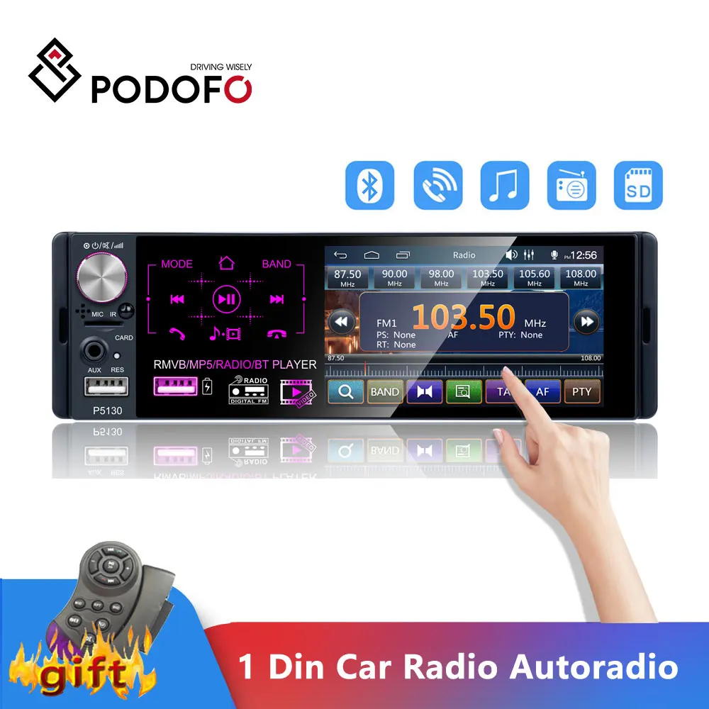 Автомагнитола Podofo 1 Din стерео RDS микрофон 4 дюйма MP5 Авторадио видеоплеер USB MP3 TF