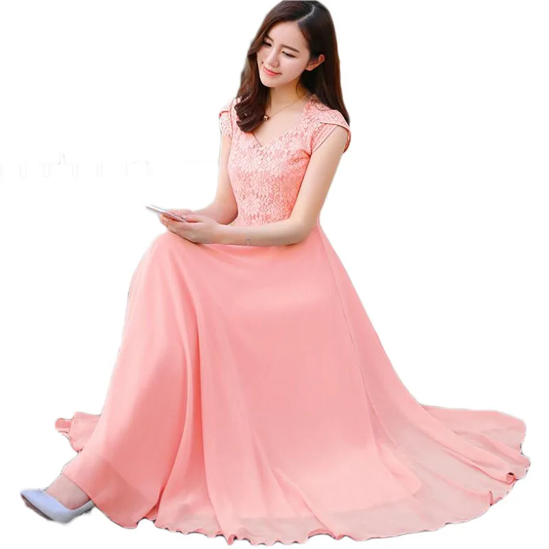 

2019 New Summer Elegant Women Chiffon Print Bohemian Beach Dress Maxi Dress O Neck Casual Rouge Plus Size Dress Women E127