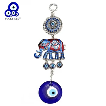 Lucky Eye Alloy Elephant Glass Blue Turkish Evil Eye Pendant Charm Wall Hanging Decorations for Home Living Room Car BE230 1