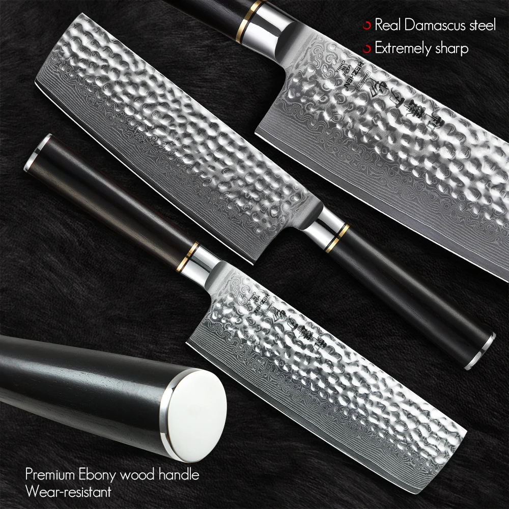Kitchen Knife 6.8'' Nakiri Knife Japanese Damascus Steel Butcher Meat Cleaver Vegetable Knives Cooking Cutter Ebony Handle - 3