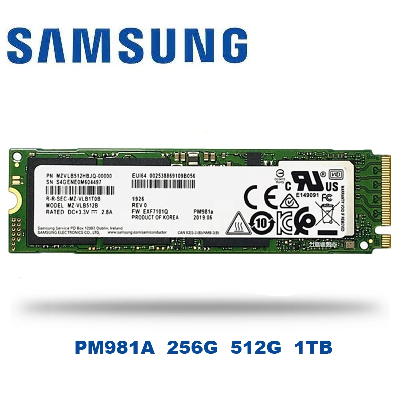 SAMSUNG SSD M.2 PM981A 256 ГБ 512 ГБ 1 т Внутренние твердотельные накопители M2 NVMe PCIe 3,0x4 NVMe 1,3 ноутбук Настольный 1 ТБ SSD