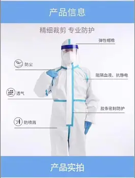 

Disposable Protective Clothing Anti-Virus Anti-Dust Isolation Hooded Coverall Ventilation Front Zipper Waterproof Clothing