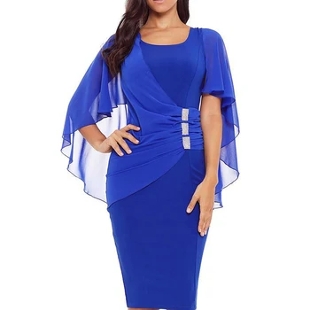 

Aulead Women Business Dress Lady Office Work Wear Solid Fashion Gauze Shawl Ruched Pencil Dress Irregular Slim Evening Party 50c