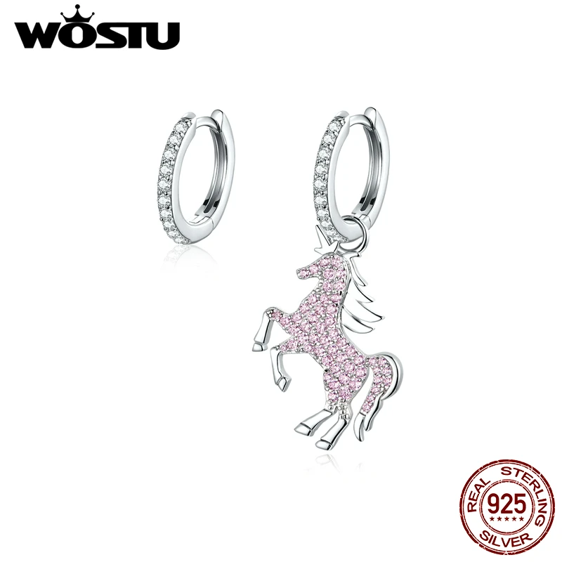 WOSTU Оригинальные 925 пробы серебряные необычные серьги кольца в виде единорога