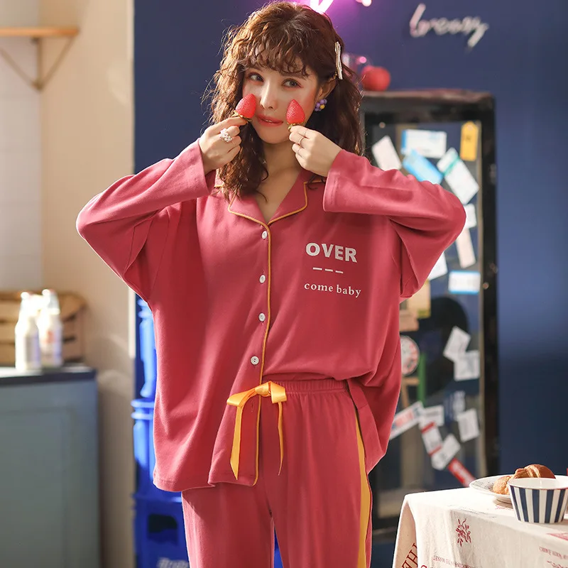 

Pajamas Women's Spring And Autumn 100% Pure Cotton Pajamas Long Sleeve Korean-style Women's Thin Nursing Home Wear Two-Piece Set