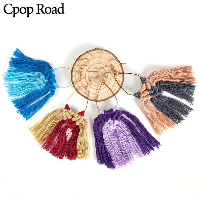 

Cpop Boho Colorful Handmade Weave Macrame Earring Ethnic Cotton Thread Tassel Earrings Bridesmaid Jewelry Women Accessories Gift