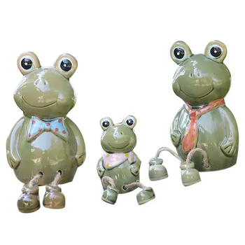 

3pcs Home Ceramic Frog Creative Animal Model Adorable Desktop Layout Landscaping Art Crafts Delicate Table Ornament