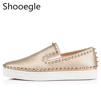 

Spring Gold Leather Rivets Stud Men Casual Shoes Slip On Casual Shoes Men Low Top Sneakers Runway Shoes Chaussures Hommes