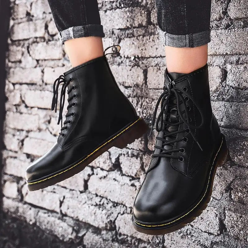 

Martin Boots Men's Trendy Shoes Winter Hight-top Leather Boot Men British Style Locomotive Combat Boots Genuine Leather COUPLE'S