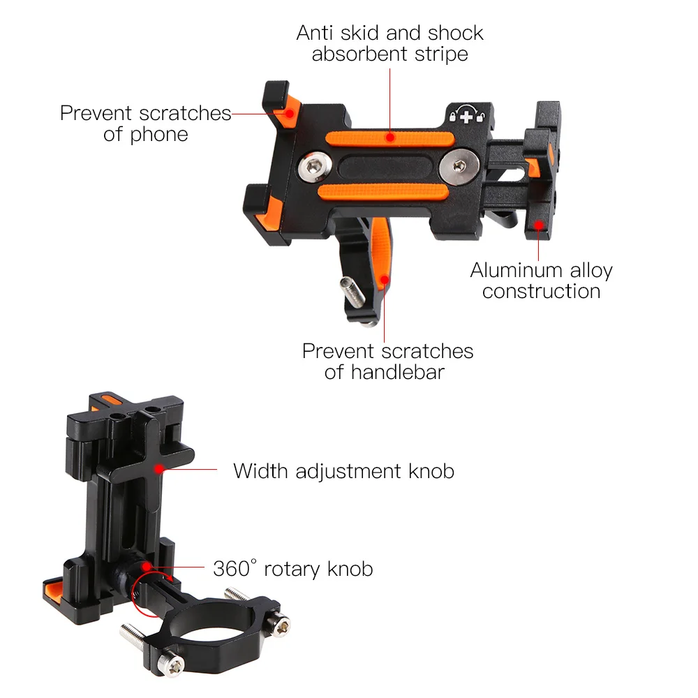 MTB Bike Phone Holder Mount Adjustable Cycling Phone Cradle 3.5 to 7IN Cellphone Clamp 360 Rotatable Rack