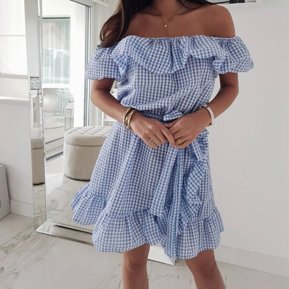 

Off Shoulder Strap Chiffon Summer Dresses Women Ruffle Pleated Short Dress Pink Elegant Holiday Loose Beach Mini Dress