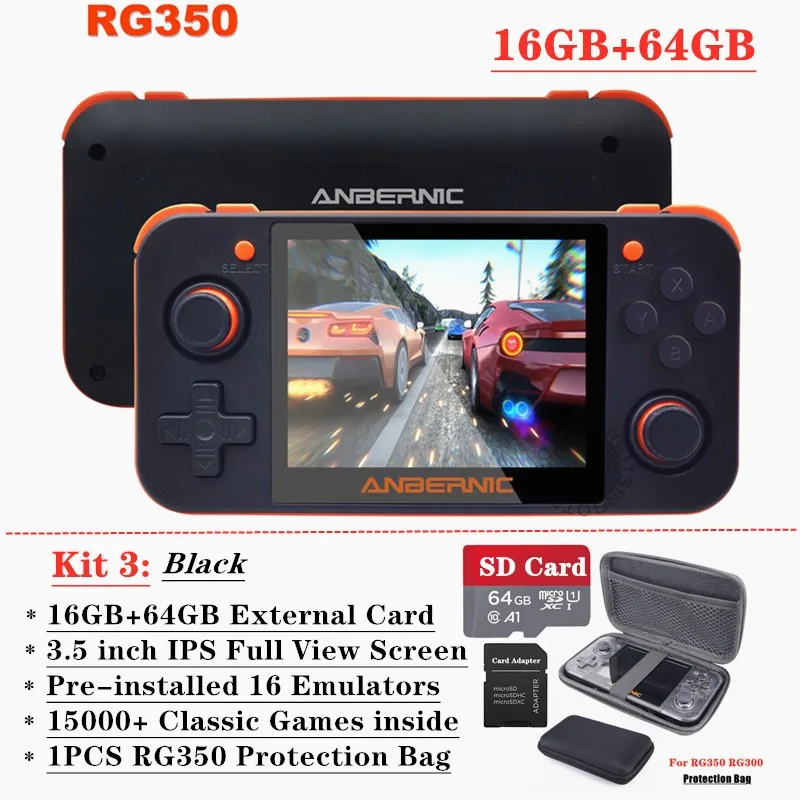 Новейшая система RG350 Linux Ретро игровая консоль 3,5 дюймов Full View ips экран 16 ГБ+ 64 ГБ 10000+ игры DIY RG 350 портативный игровой плеер - Цвет: Black-Orange 80GB