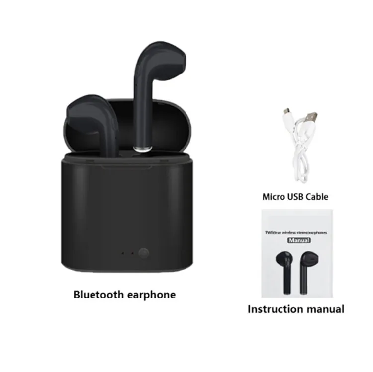 i7s-black I7s Tws беспроводные наушники Bluetooth наушники стерео вкладыши гарнитура с зарядным устройством микрофон для всех Bluetooth планшетов смартфонов - Цвет: i7s-black