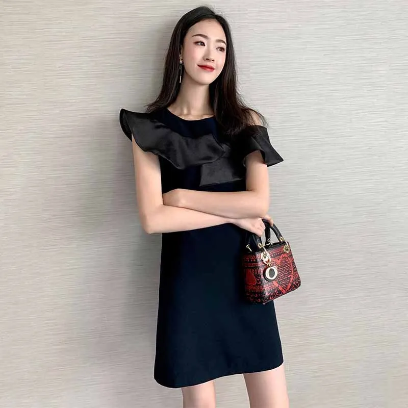 

WOMEN'S Dress 2019 Spring And Summer New Style Hepburn Wind Retro Flounced Sense of Design Scheming Black Dress Dress-