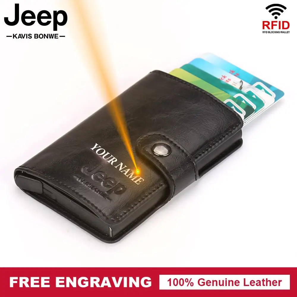 

Antitheft Men Credit Card Holders Business ID Card Case Fashion Automatic RFID Leather Card Holder Aluminium Bank Card Wallets