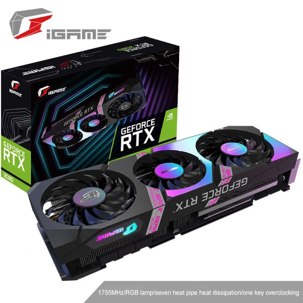 Цветная видеокарта IGame для GeForce RTX 3070ti 3080 3080ti Ultra OC 8G 10G 12G 1710-1755 МГц GDDR6X бит игровая |