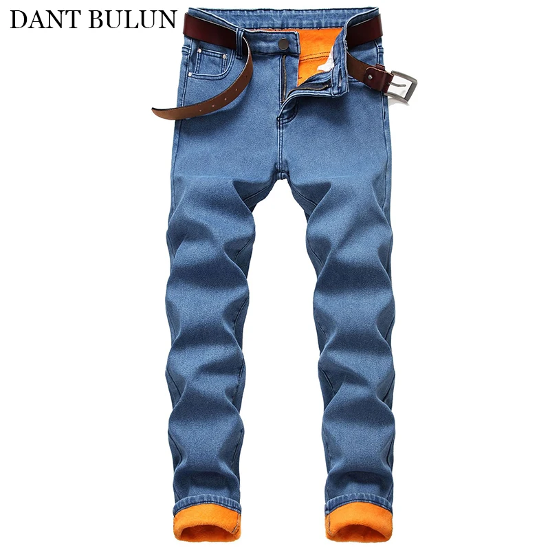

Men's Flannel Lined Slim Fit Straight Leg Winter Thicken Stretch Jeans Fashion Activities Warm Jeans Autumn Winter pants men