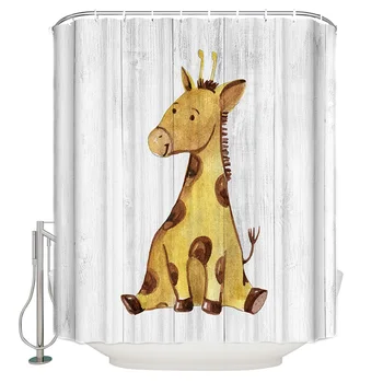 

Giraffe Wood Grain Shower Curtain Bathroom Curtain Polyester Fabric Bath Curtain Washable Home Bath Decor