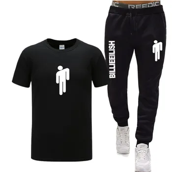 

2020 Billie Eilish Tracksuit Fashion Hot sale Set Casual Tracksuit Mens Set Sports Two Piece streetwear T Shirt Pant Male Suit