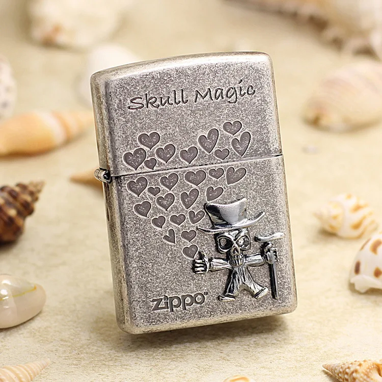 

Genuine Zippo oil lighter copper windproof Skull Magic cigarette Kerosene lighters Gift With anti-counterfeiting code