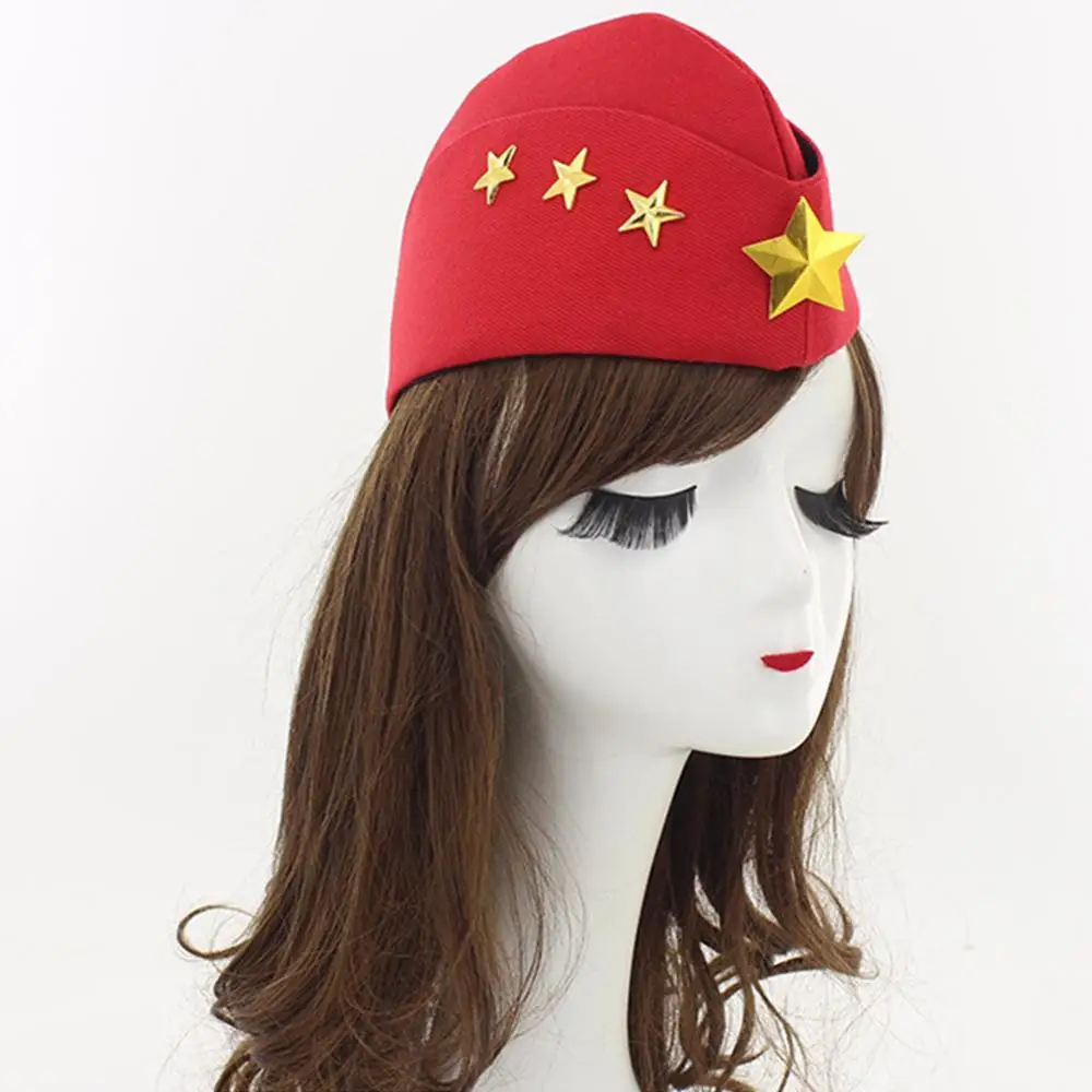 

Russian Navy Army Cap Golden Star Cotton Sailor Cap Party Dance Stage Performance Badge Captain Military Hat Beret Red