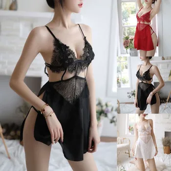 

New Sexy Nightdress Lingerie Honeymoon Hollow Out Lace Satin Silk Underwear Lingerie Sleepwear Fashion JAYCOSIN Four Season