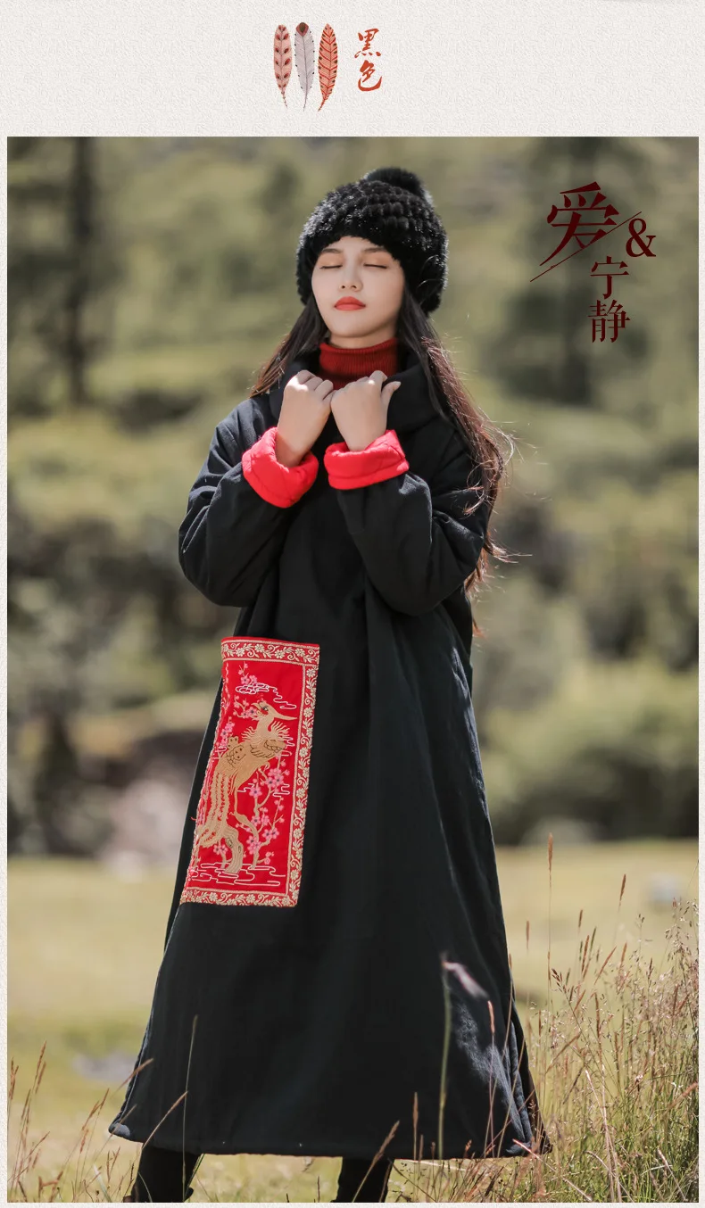 LZJN Winter Coat Warm Women's Jacket Cotton-padded Clothes Heap Collar Fashion Outerwear Embroidery Long Jacket Parka Plus Size  (12)