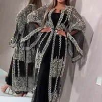 Robe musulmane de luxe avec broderie en dentelle et paillettes, abaya, dubaï, ramadan, caftan, Isla, vêtements africains, ensemble de 2 pièces, 2025 1