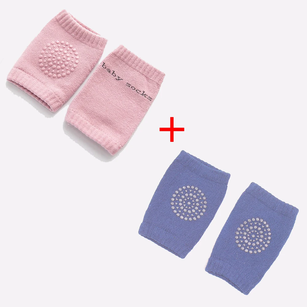 pink and navy blue 2 пары детских наколенников, Детские Безопасные носки для ползания, хлопковые гетры с подушками для детей 1-3 лет - Цвет: pink and navy blue