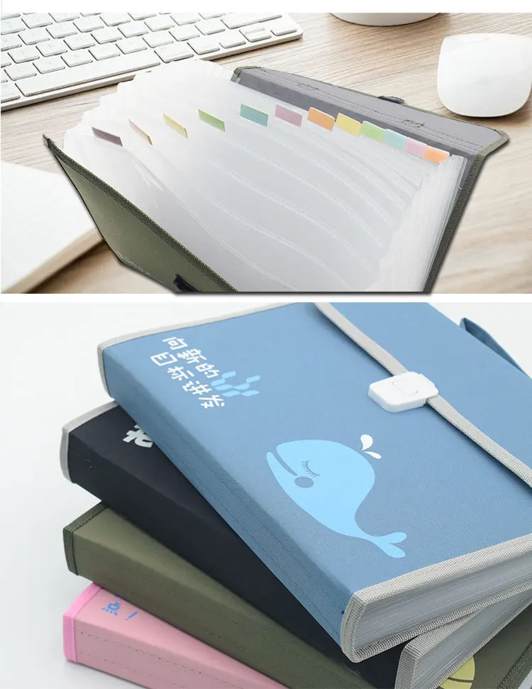 Eat Whale of Fabric 13 Lattice Hand File Holder A4 Multilayer Folder Multi-functional Students Test Paper Clip Currently Availab
