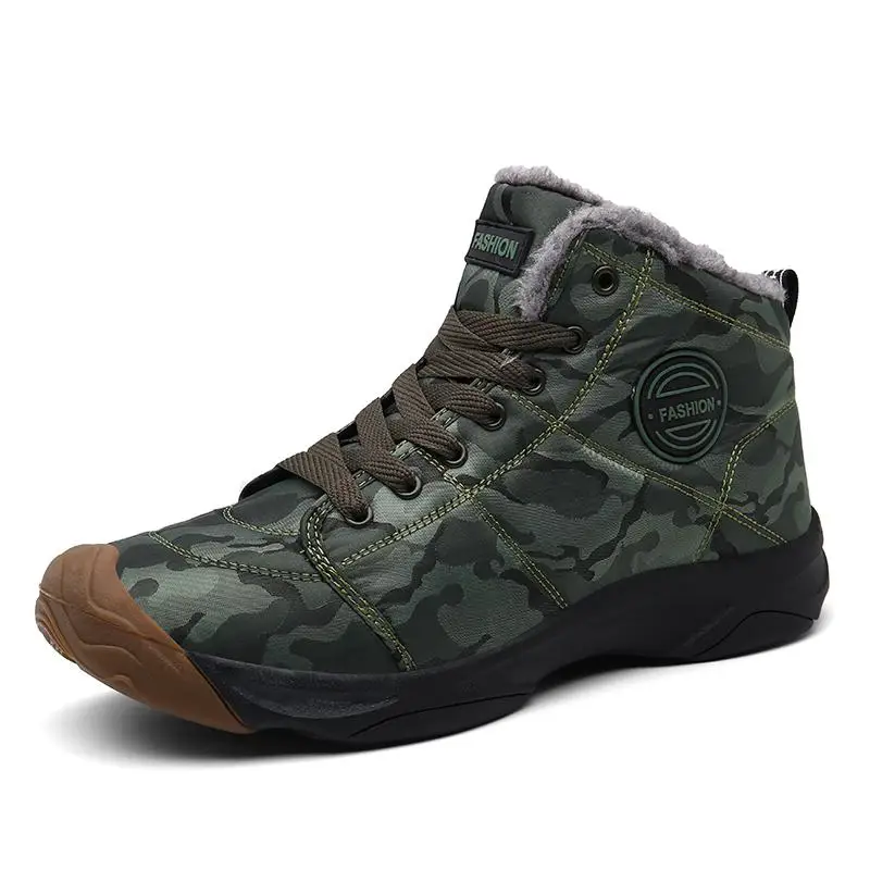 Cajacky Мужские зимние ботинки меховые Ботильоны военные погоды; камуфляжные сапоги для снежной погоды; теплые плюшевые ботинки черно-Водонепроницаемый зимняя обувь; большие размеры 35-48 - Цвет: 99-green