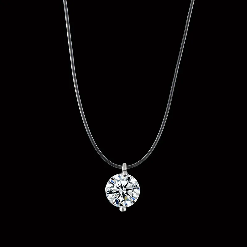 Женская прозрачная леска Ожерелье Серебряная невидимая цепь ожерелье женское колье из горного хрусталя ожерелье колье Femme