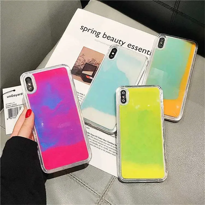 

Luminous Liquid Quicksand Case For iPhone XS Max Glitter Shining Back Cover For iPhone 11 Pro 8 Plus 7 6 6s XR X(10) Case EEMIA